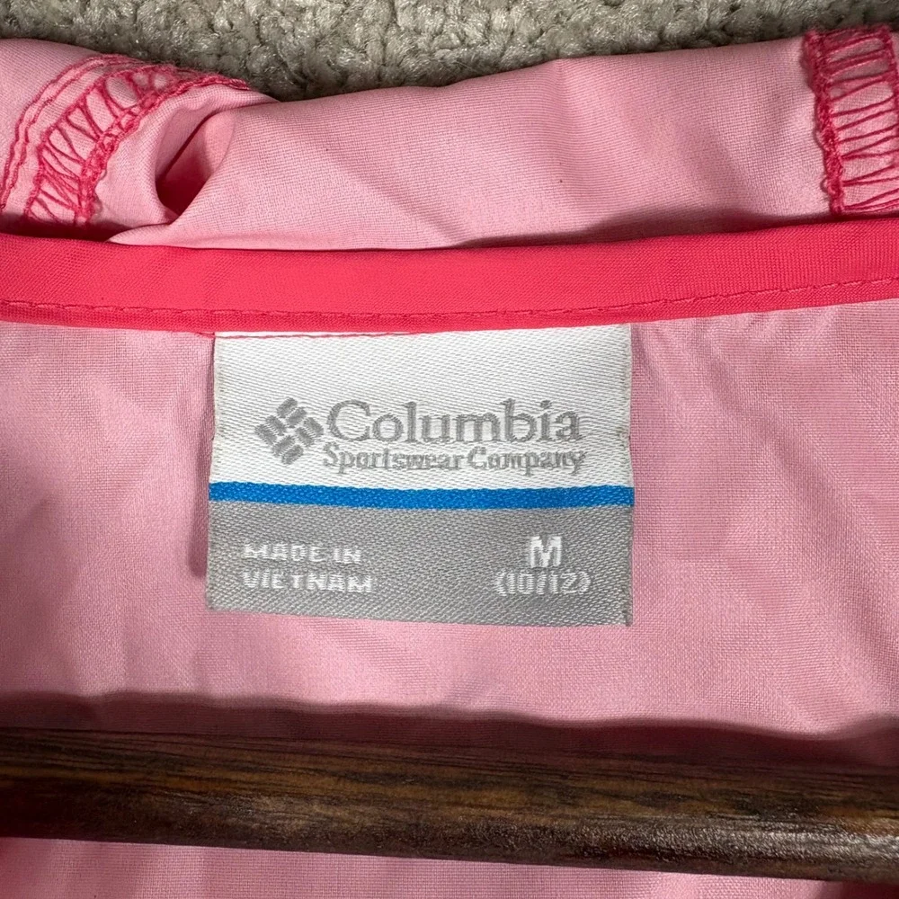 Columbia Girls Pink Hooded Windbreaker Jacket Size M 10/12 Full Zip Outdoor